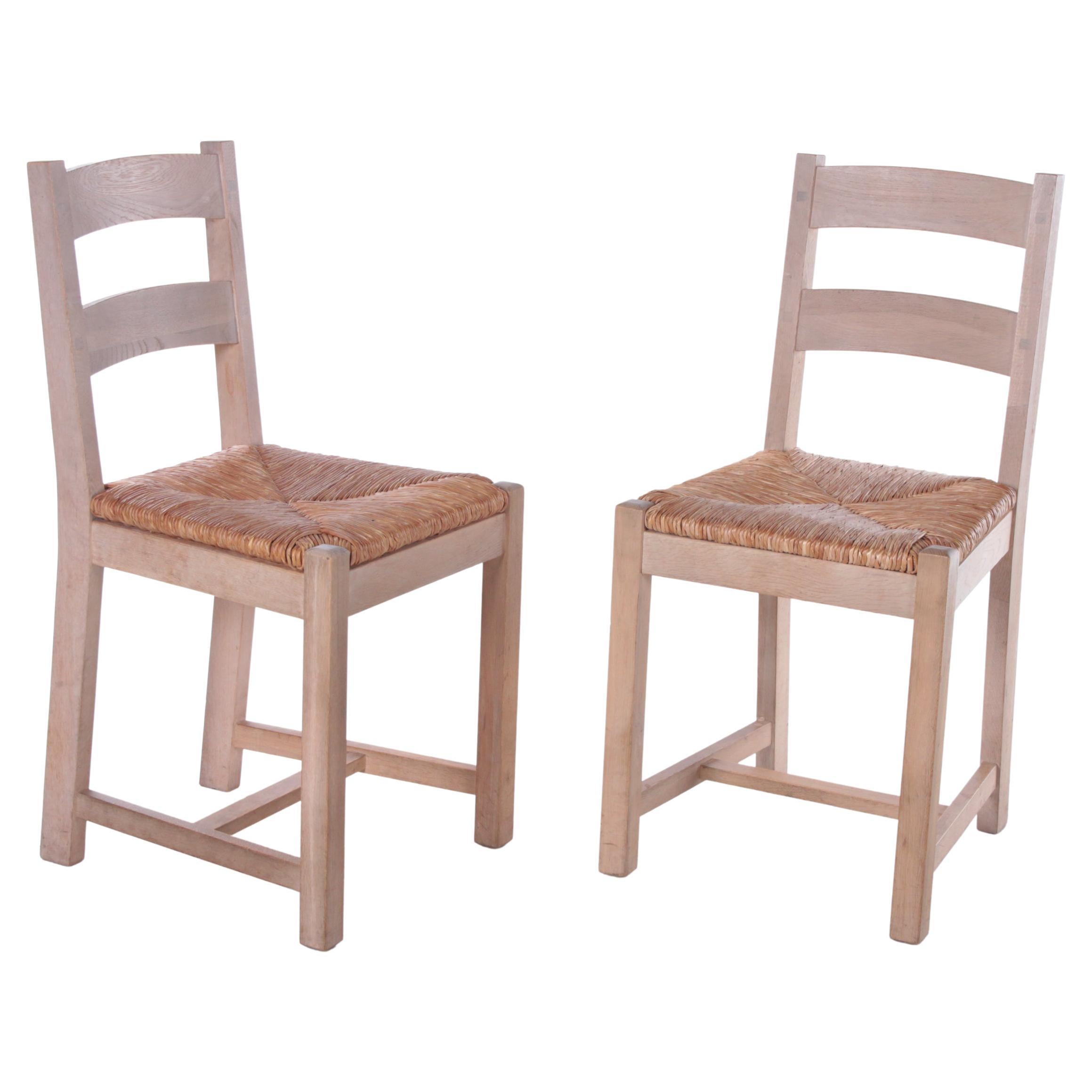 Set of 2 Danish Oak Kitchen Chairs with Wicker Seats, 1970s