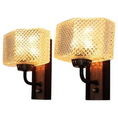 Set of 2 Danish Teak and Glass Sconces Made in the 1960s, Scandinavian Modern