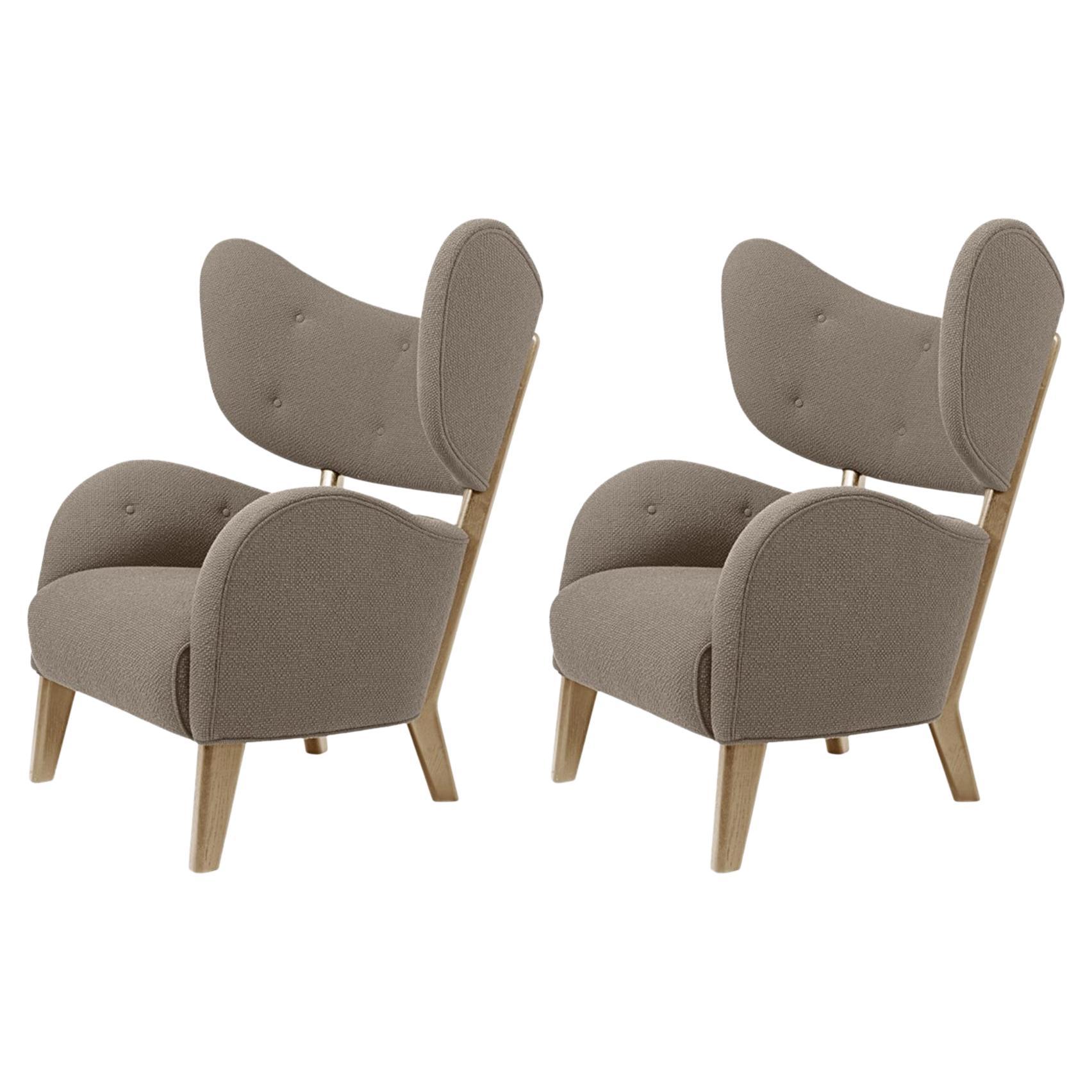 Set of 2 Dark Beige Raf Simons Vidar 3 Natural Oak My Own Lounge Chair by Lassen For Sale