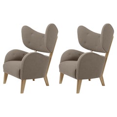 Set of 2 Dark Beige Raf Simons Vidar 3 Natural Oak My Own Lounge Chair by Lassen