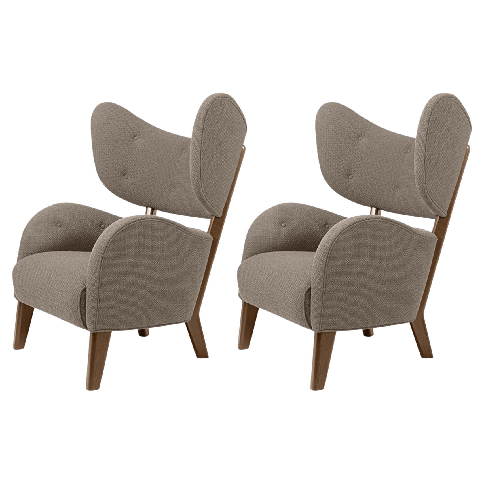 Set of 2 Dark Beige Raf Simons Vidar 3 Smoked Oak My Own Lounge Chair by Lassen For Sale
