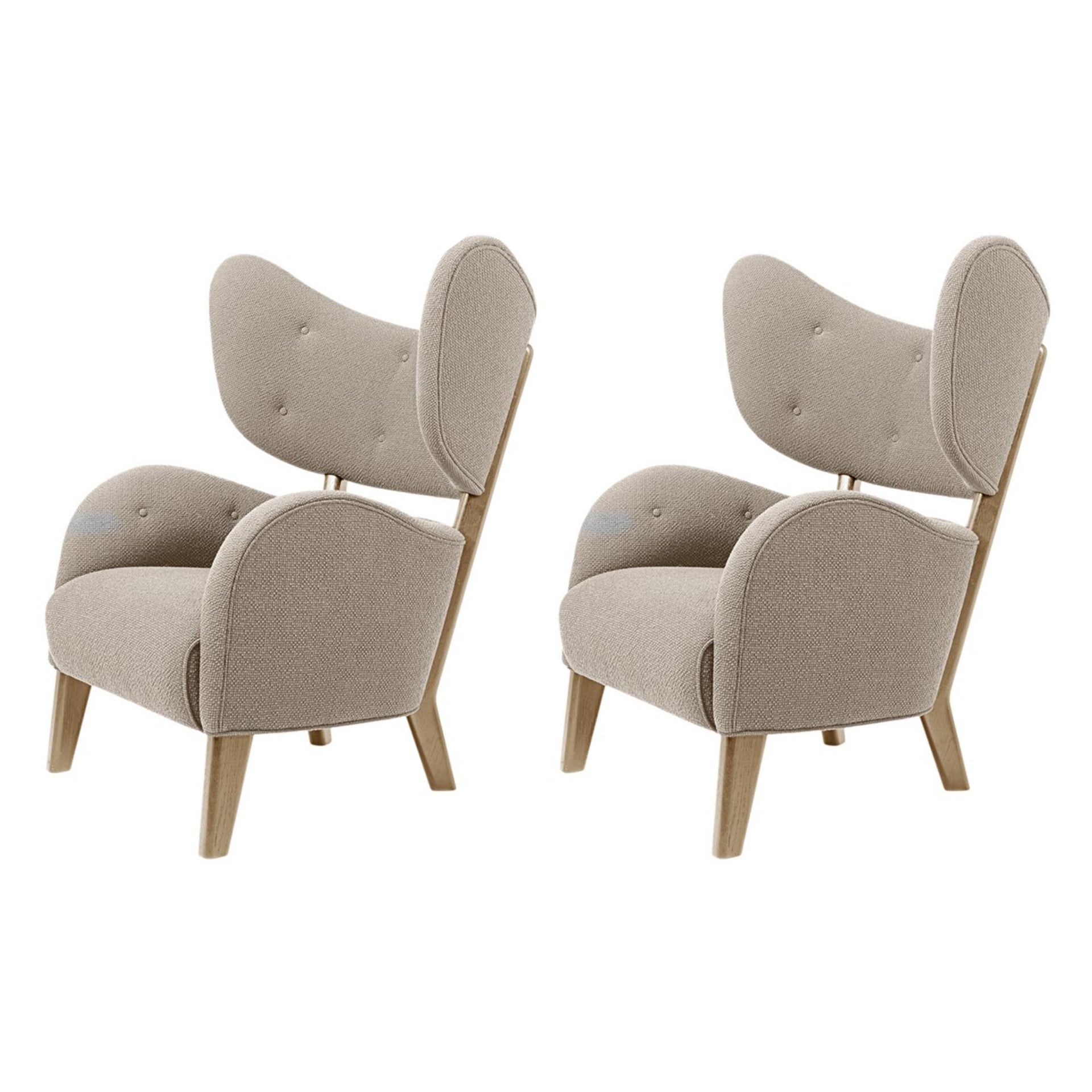 Set of 2 Dark Beige Sahco Zero Natural Oak My Own Chair Lounge Chairs by Lassen