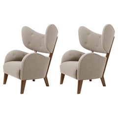 Set of 2 Dark Beige Sahco Zero Smoked Oak My Own Chair Lounge Chairs by Lassen