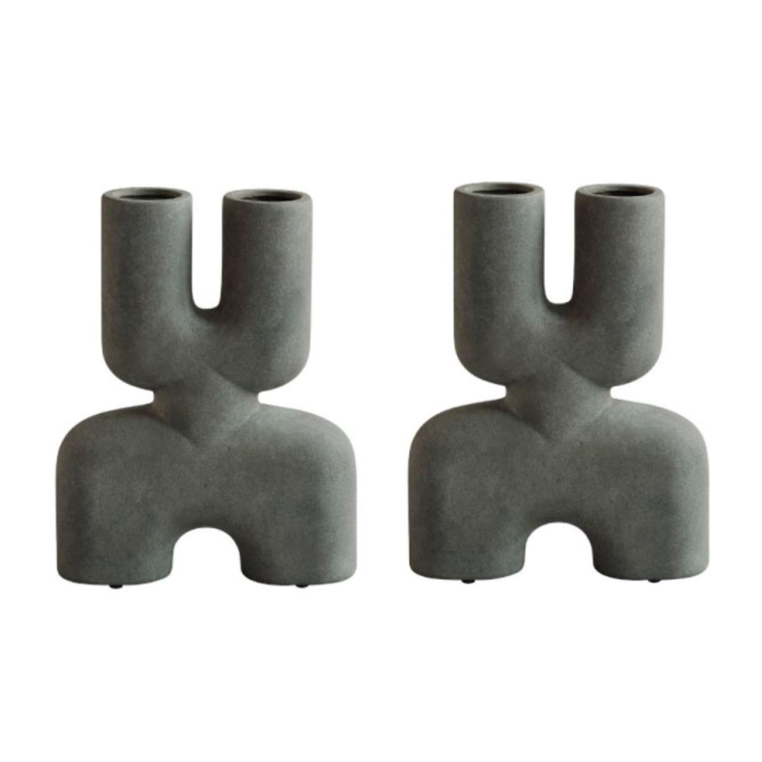 Set of 2 dark grey Cobra double mini by 101 Copenhagen
Designed by Kristian Sofus Hansen & Tommy Hyldahl
Dimensions: L 22 / W 6,5 / H 28 cm
Materials: Ceramic

A tribute to the Cobra Arts Movement of the 1960s, the collection is the epitome of