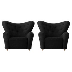 Set of 2 Dark Grey Hallingdal the Tired Man Lounge Chair by Lassen