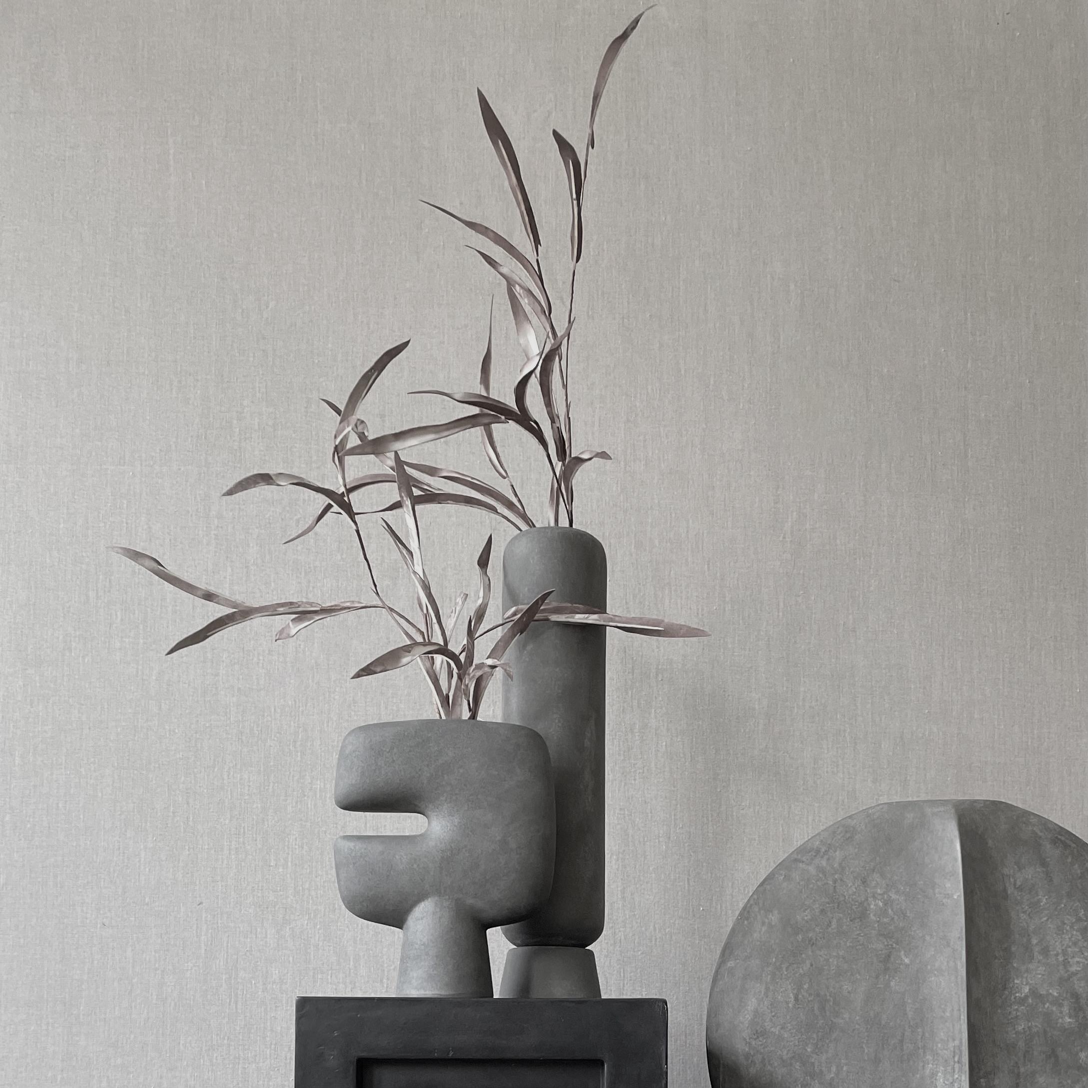 Modern Set of 2 Dark Grey Tribal Vase Big by 101 Copenhagen For Sale