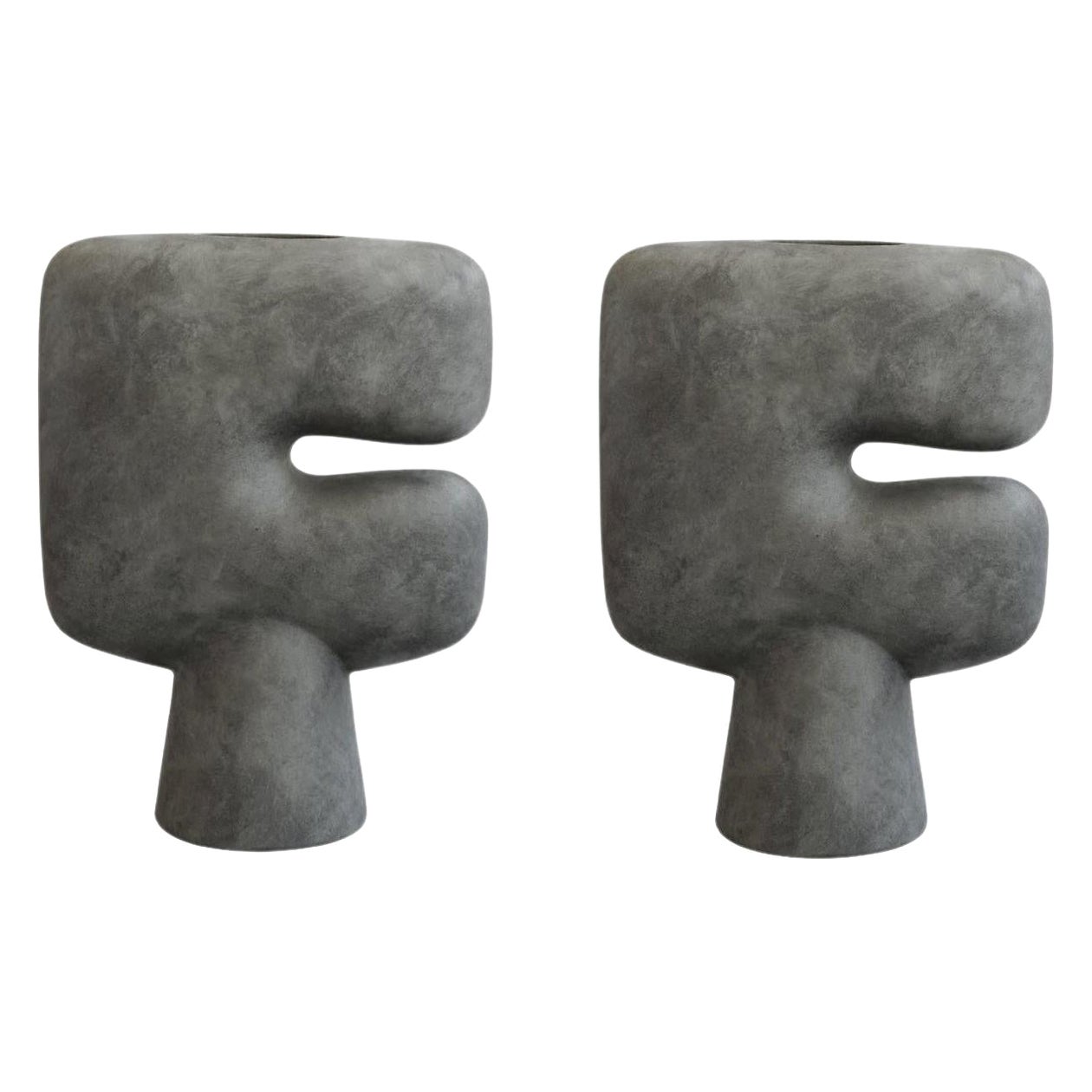 Set von 2 dunkelgrauen Stammesvasen, groß, von 101 Copenhagen