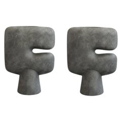 Ensemble de 2 vases tribaux gris foncé Big by 101 Copenhagen