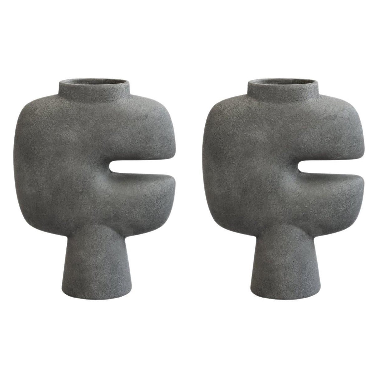 2er-Set Dunkelgraue Tribal-Vase Medio von 101 Copenhagen