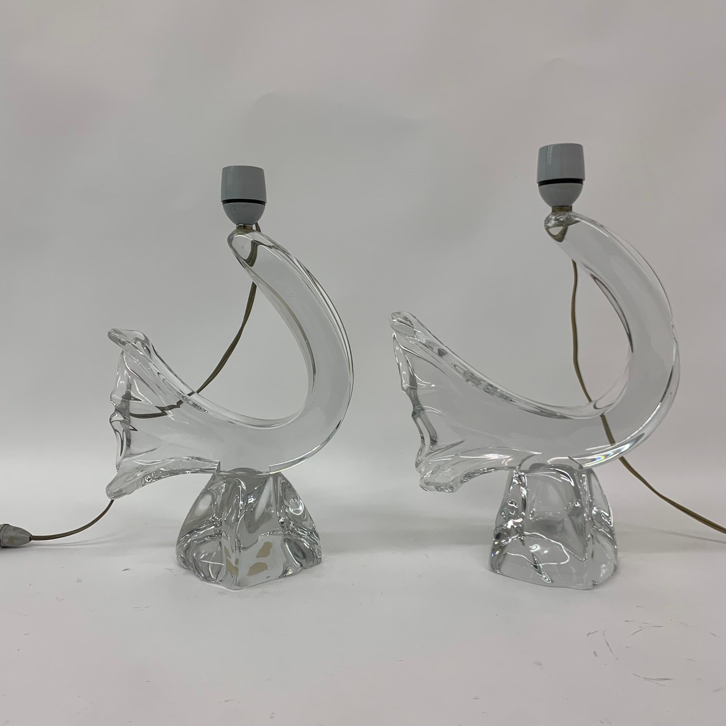 Ensemble de 2 lampes de table Daum France en cristal, années 1950 en vente 4