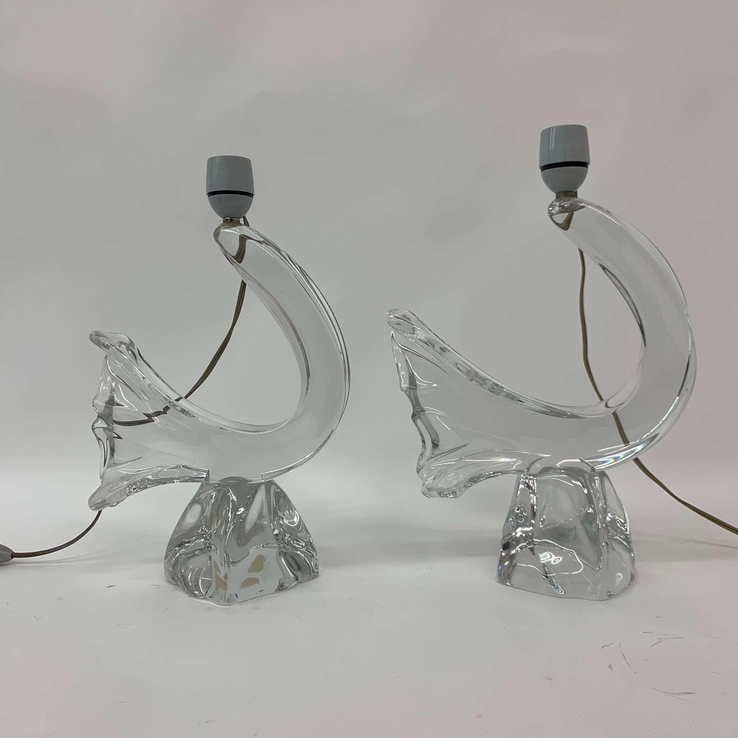 Ensemble de 2 lampes de table Daum France en cristal, années 1950 en vente 5