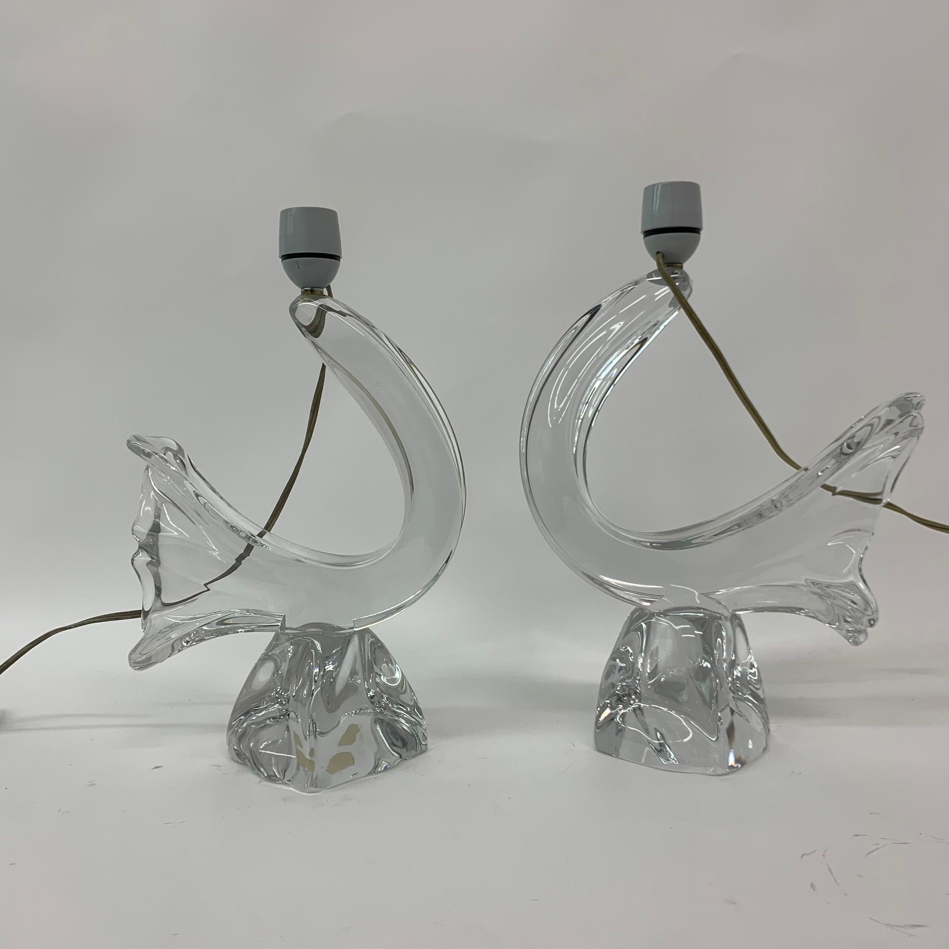 Mid-Century Modern Set of 2 Daum France Table Lamps Crystal, 1950s For Sale