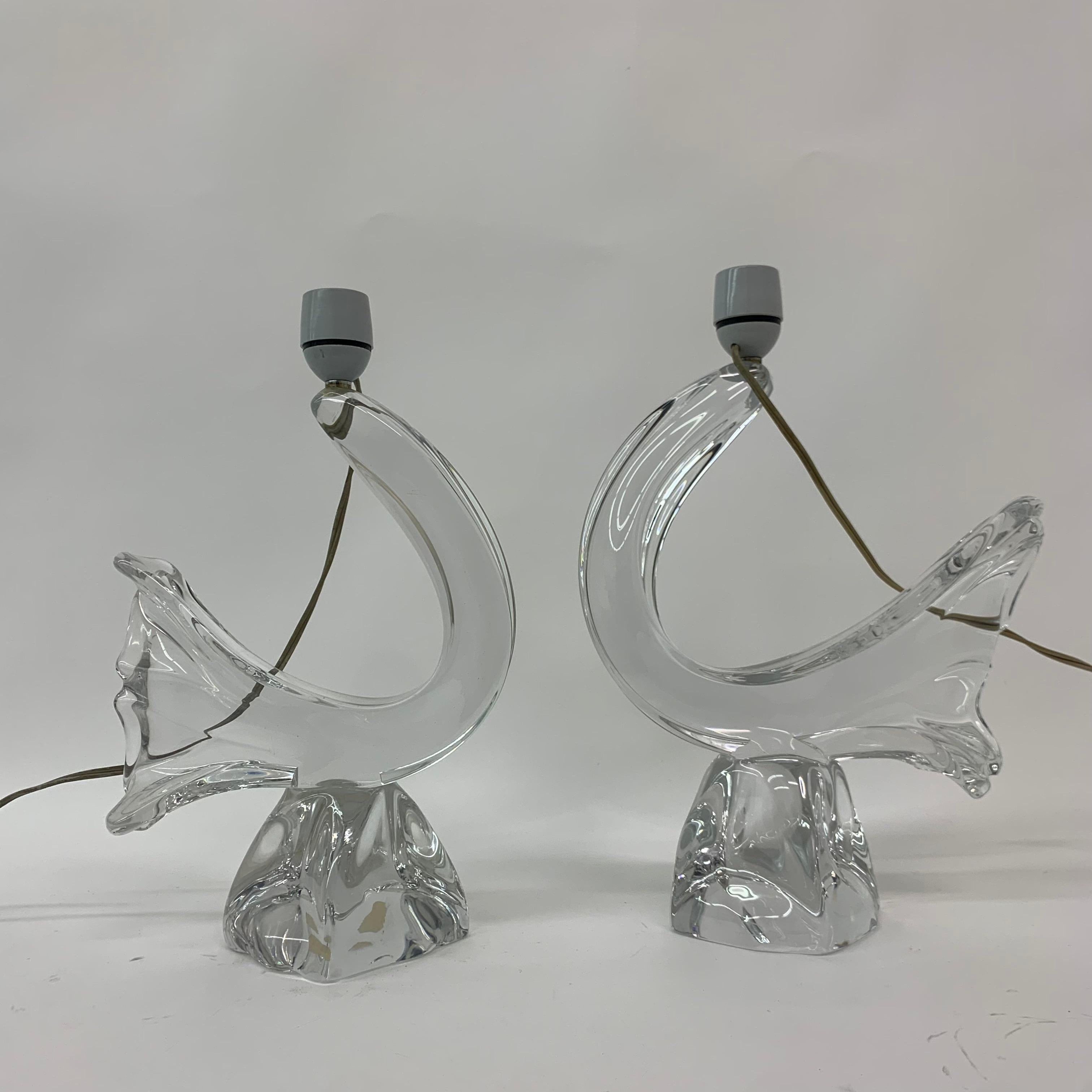 French Set of 2 Daum France Table Lamps Crystal, 1950s For Sale