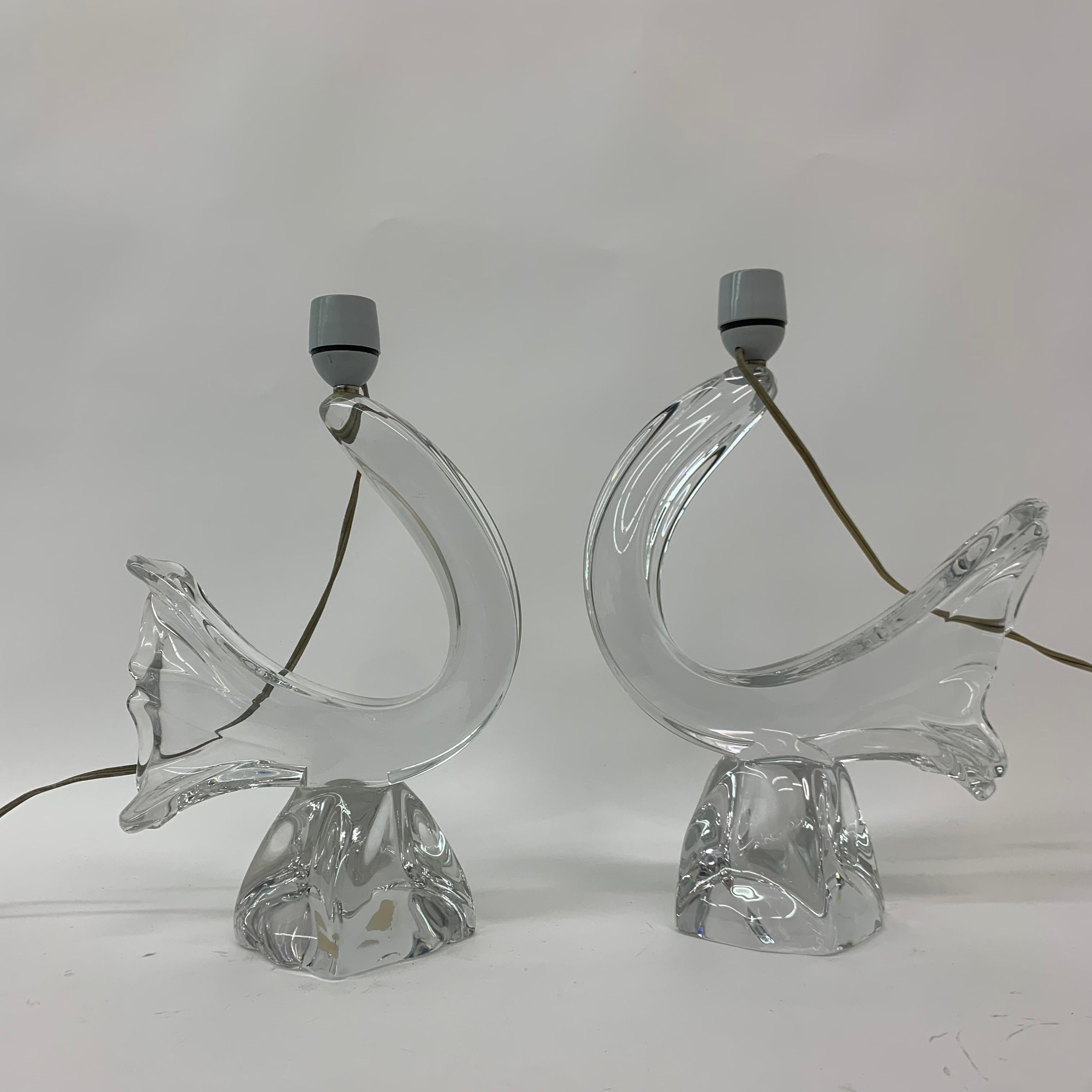 Set of 2 Daum France Table Lamps Crystal, 1950s In Fair Condition For Sale In Delft, NL