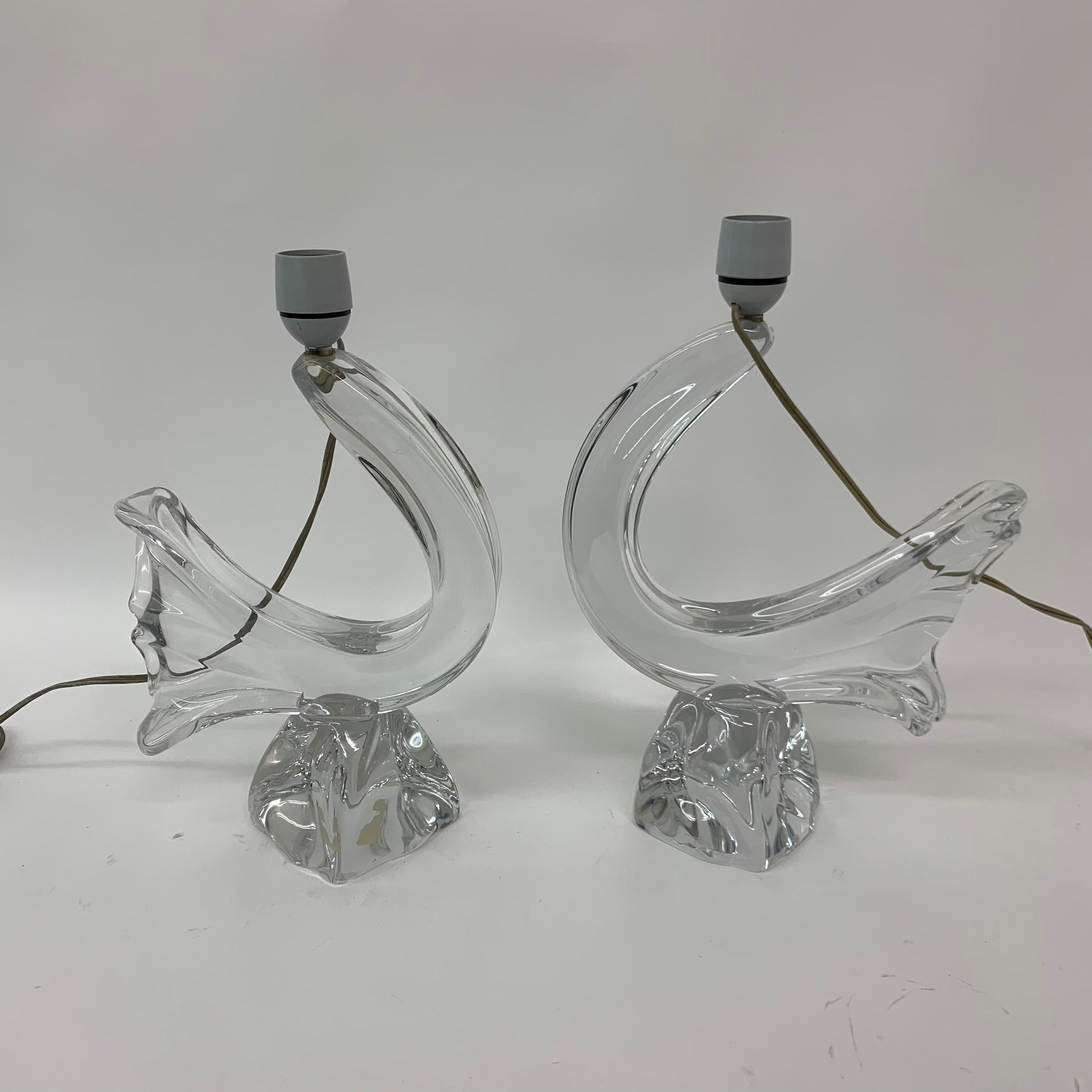 Cristal Ensemble de 2 lampes de table Daum France en cristal, années 1950 en vente