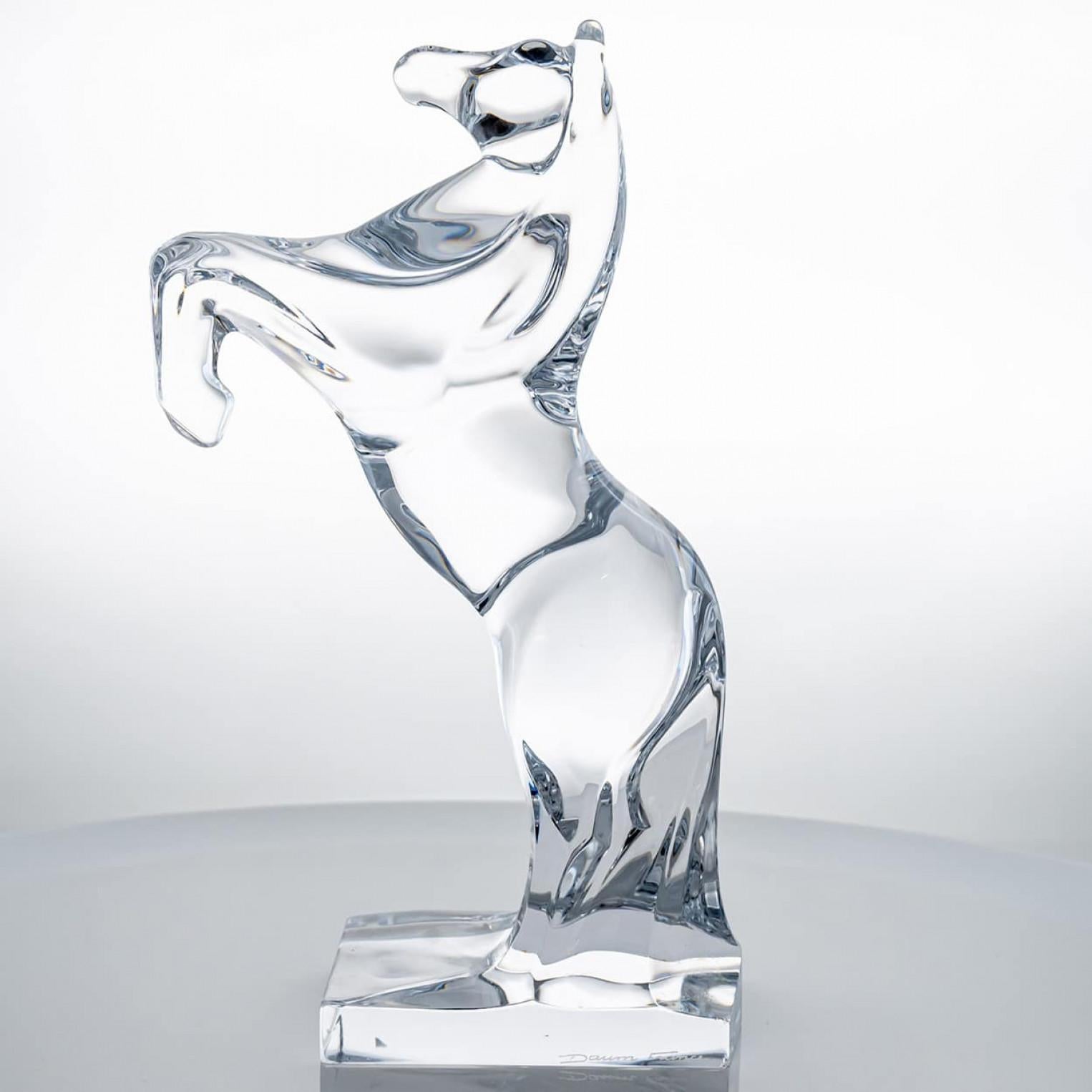 2er-Set Daum Aufzuchtpferde Klarglas-Skulpturen, Frankreich (Spätes 19. Jahrhundert) im Angebot