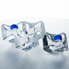 Set di 2 ciotole cubiste in cristallo smerigliato Daum Vide, Francia 1980