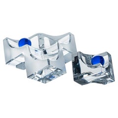Set of 2 Daum Vide Frosted Crystal Cubist Bowls, France 1980