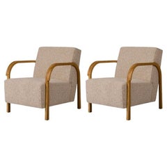Set of 2 Arch Lounge Chairs in Oak and Daw/Mohair & McNutt Fabric by Mazo Design