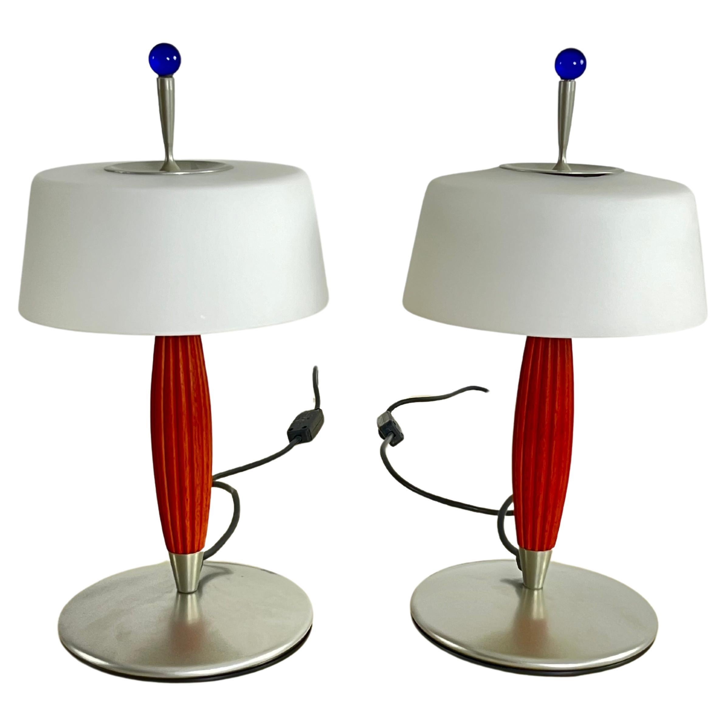 Set Of 2 De Majo Murano Glass Table Lamps, 1980s