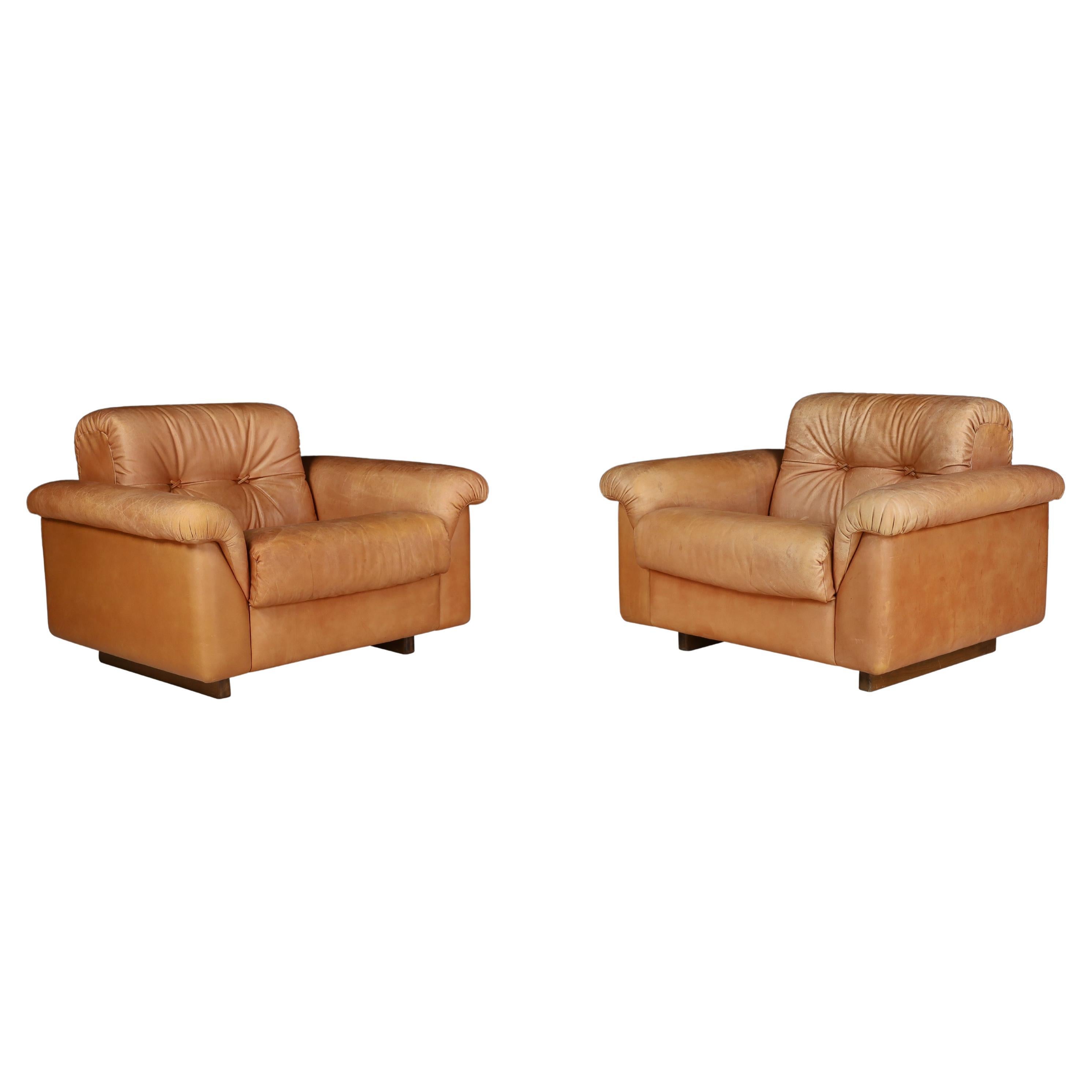 Set of 2 De Sede DS-45 Leather Lounge Chairs, Switzerland, 1970s