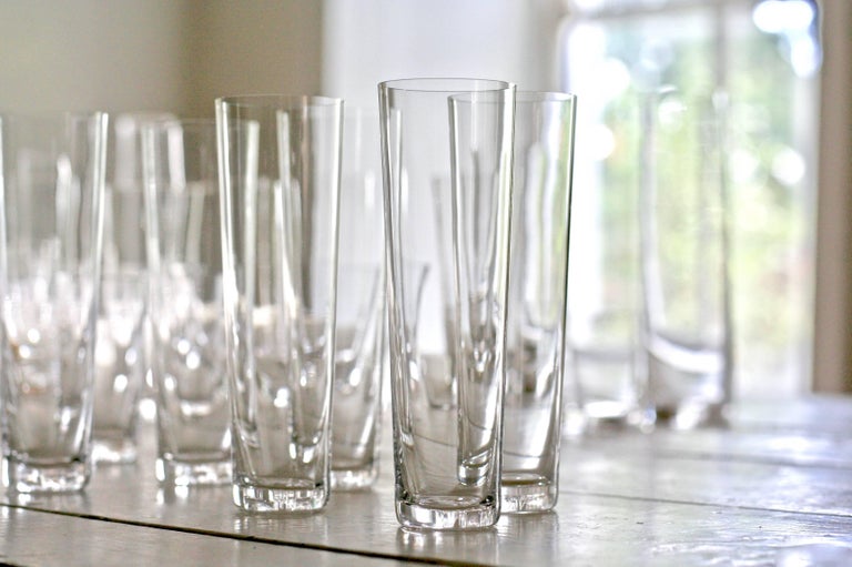 Minimalist Set of 2 Deborah Ehrlich Simple Crystal Champagne Glasses, Hand Blown in Sweden For Sale