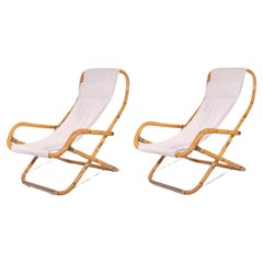 Set of 2 deckchairs in bamboo and brass, Vivai del sud (Attr.), Italy, 1970s