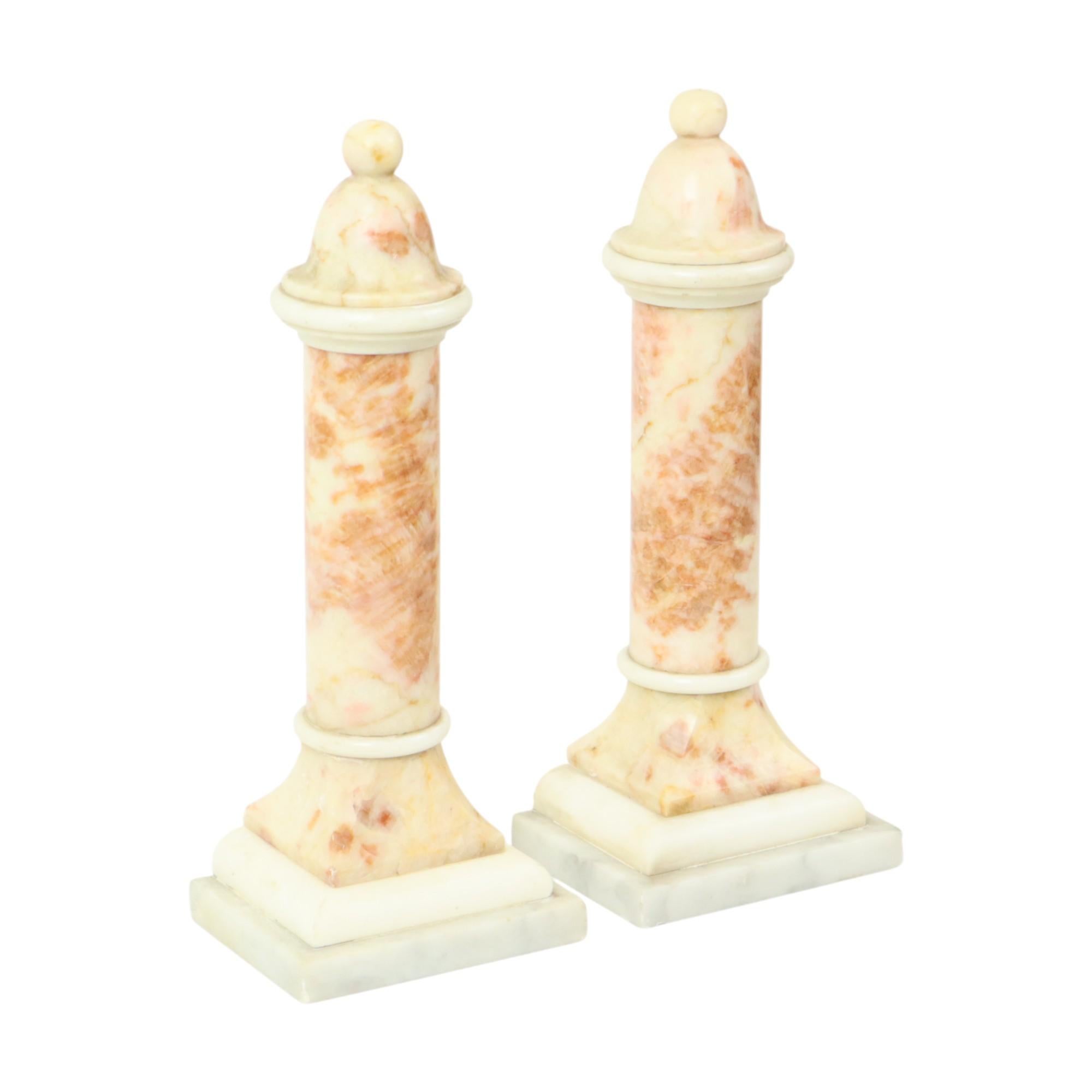 Art Deco Set of 2 Decorative Marble Pillars Columns Classic 35cm For Sale