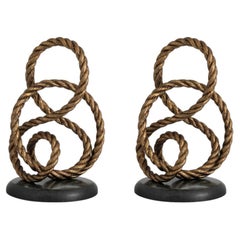 Set of 2 Decorative Objects in Metal with Antique Brass Finish and Granite Base