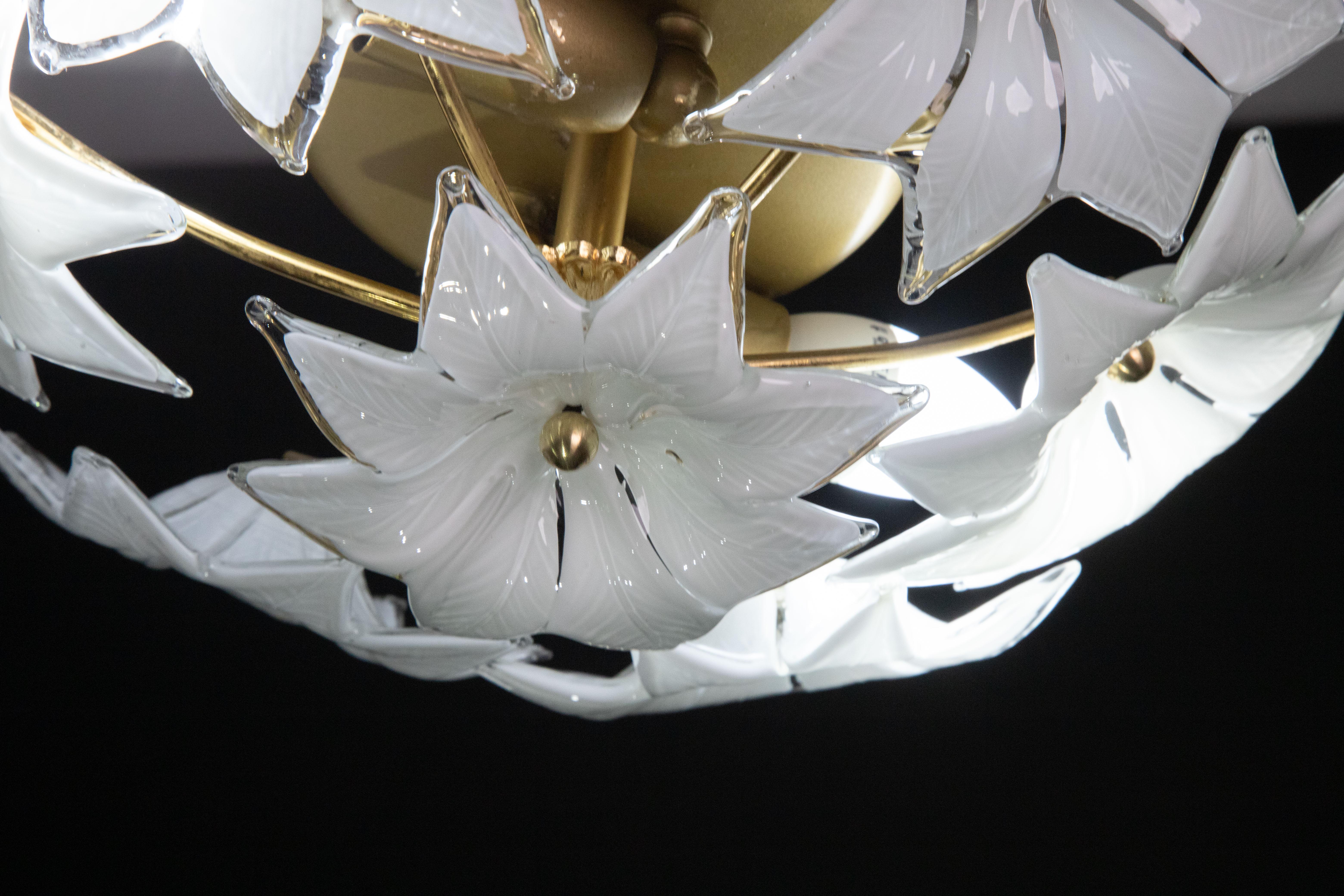 Set of 2 Delicious Murano Vintage Ceiling Light White Flowers, 1970s For Sale 5