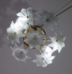 Set of 2 Delicious Murano Vintage Ceiling Light White Flowers, 1970s