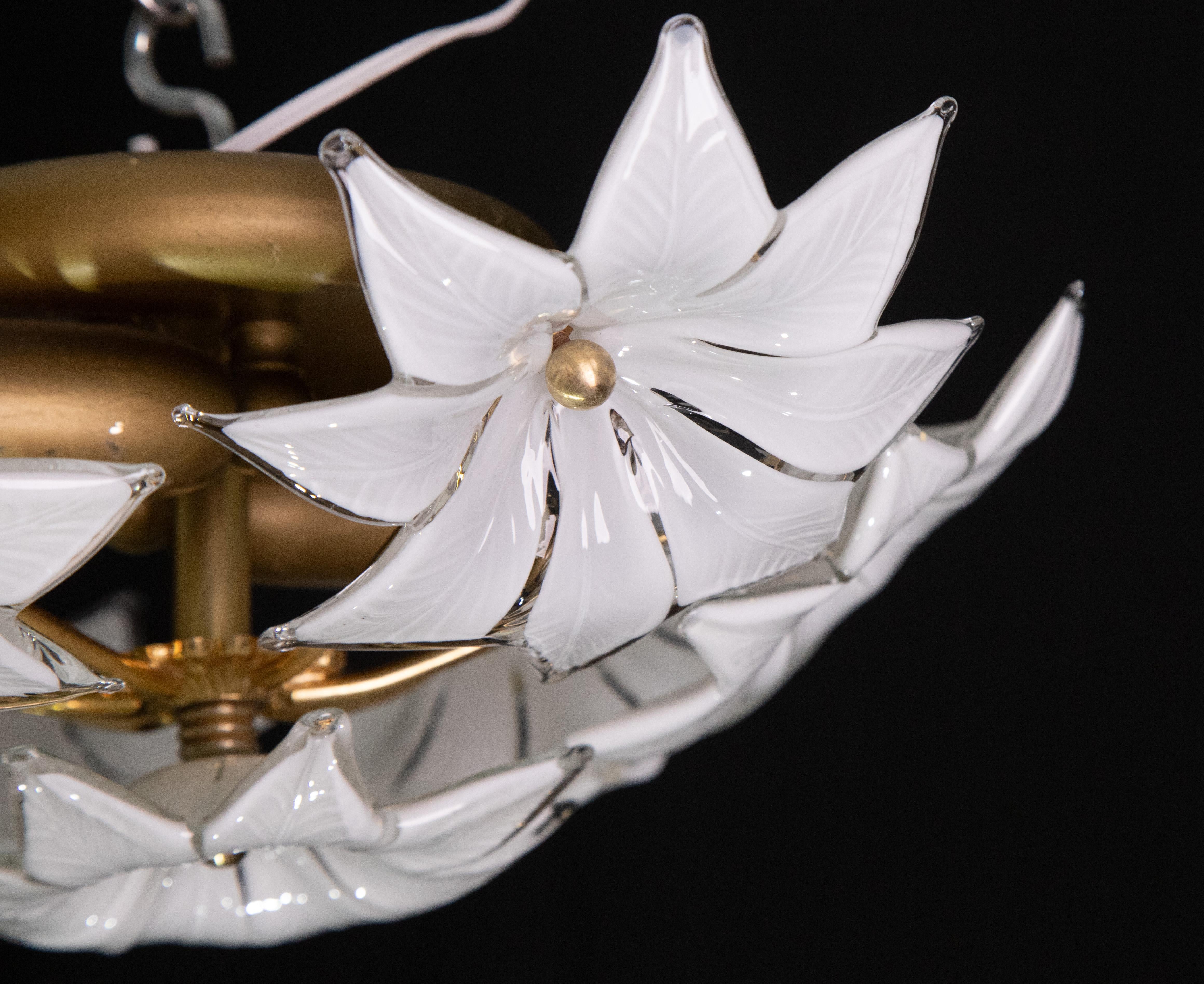 Set of 2 Delicious Murano Vintage Ceiling Light White Flowers, 1970s For Sale 3