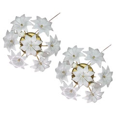Set of 2 Delicious Murano Vintage Ceiling Light White Flowers, 1970s