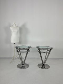 Set of 2 Delightful Space Age Steel And Glass Night Stands 1980s