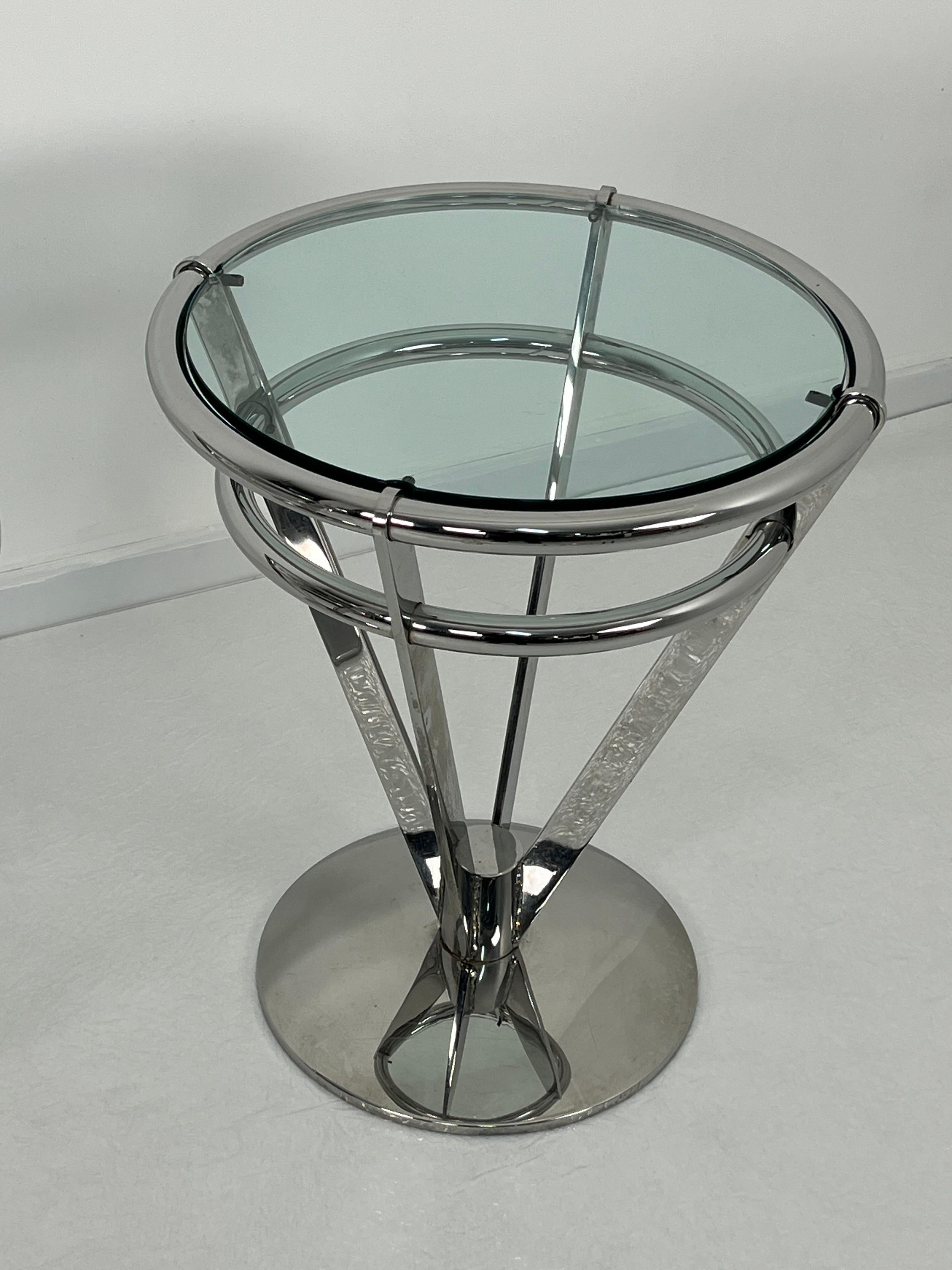 Late 20th Century Set of 2 Delightful Space Age Steel And Glass Night Stands 1980s For Sale
