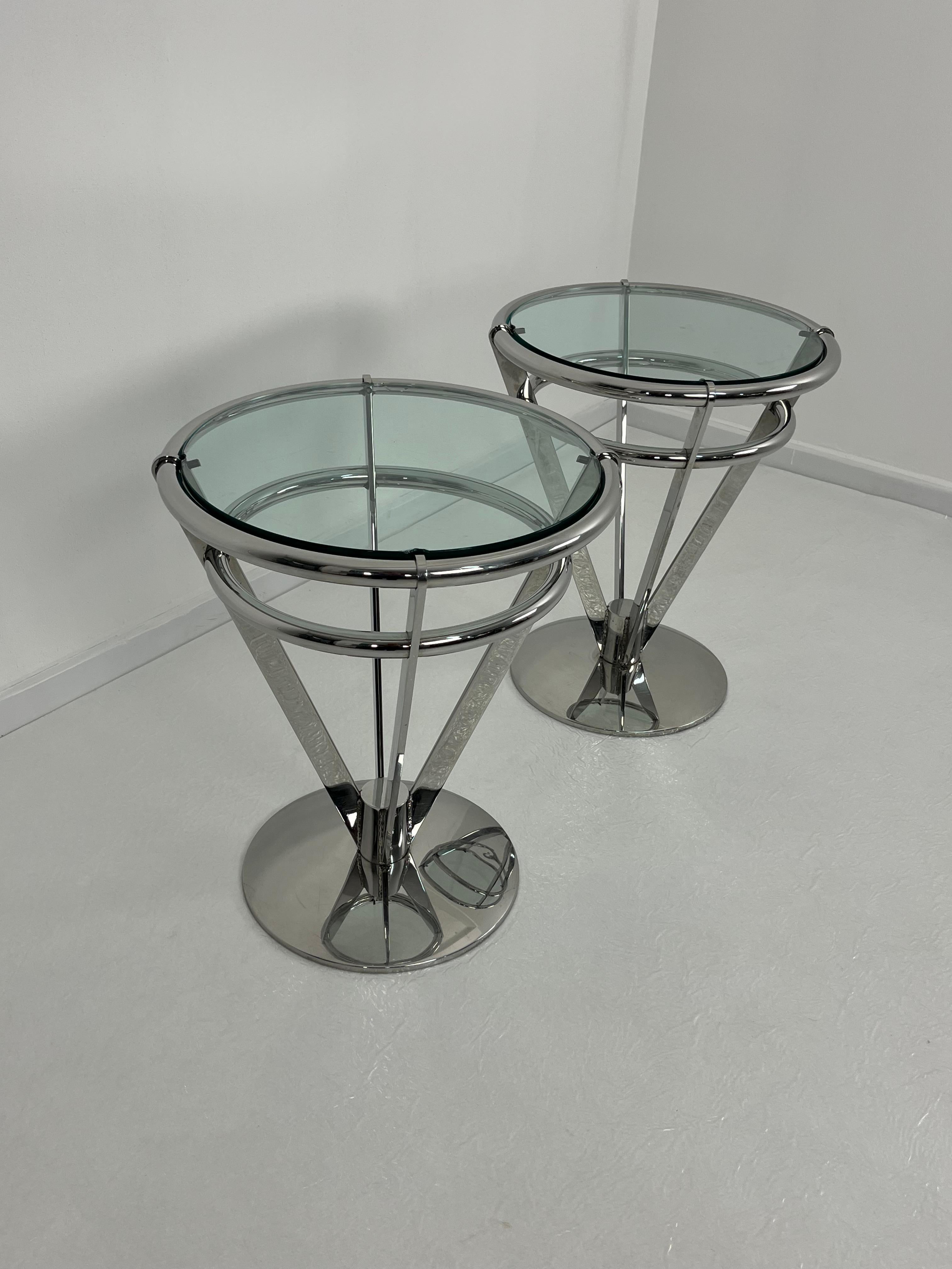 Set of 2 Delightful Space Age Steel And Glass Night Stands 1980s For Sale 1