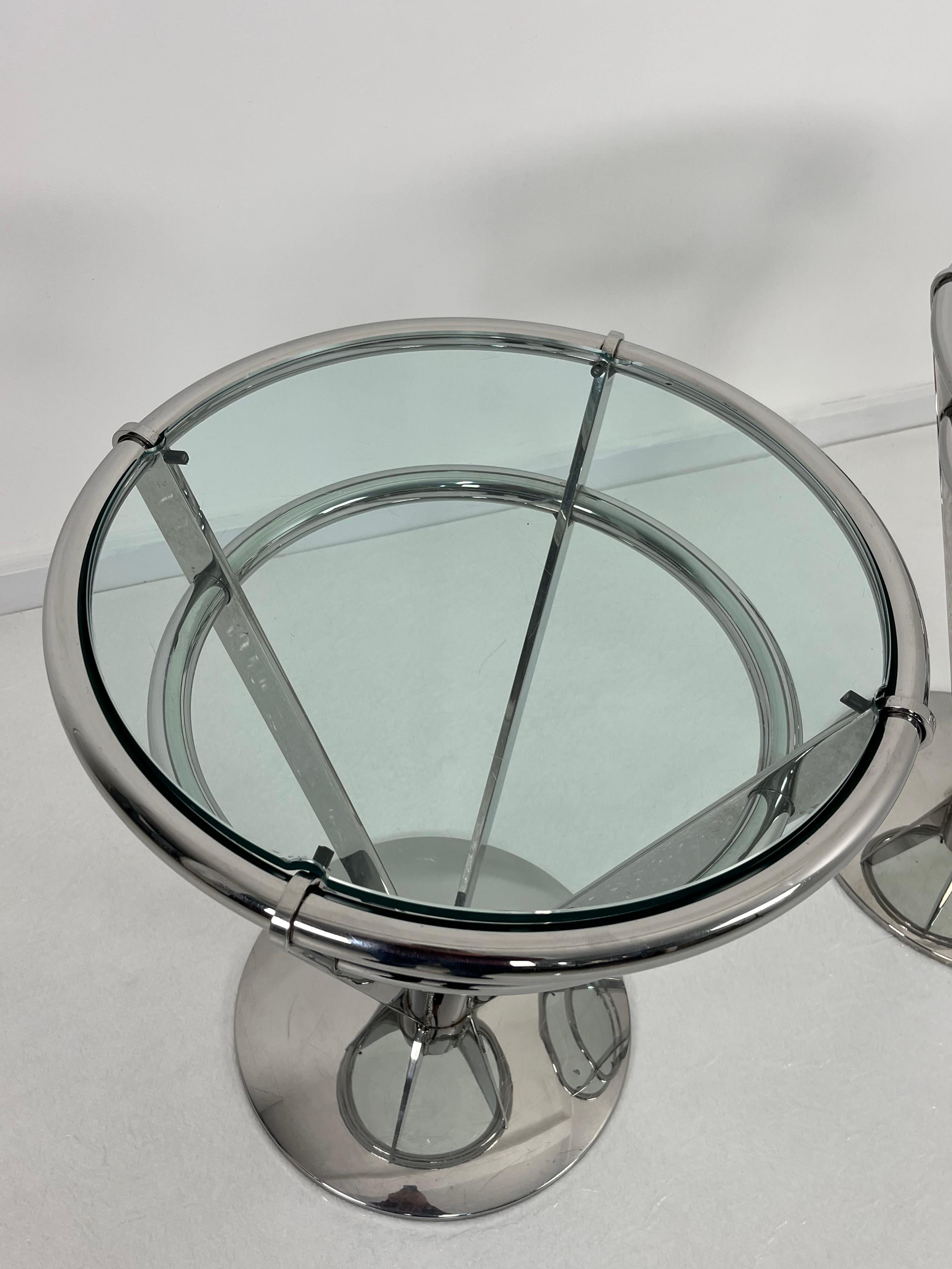 Set of 2 Delightful Space Age Steel And Glass Night Stands 1980s For Sale 2