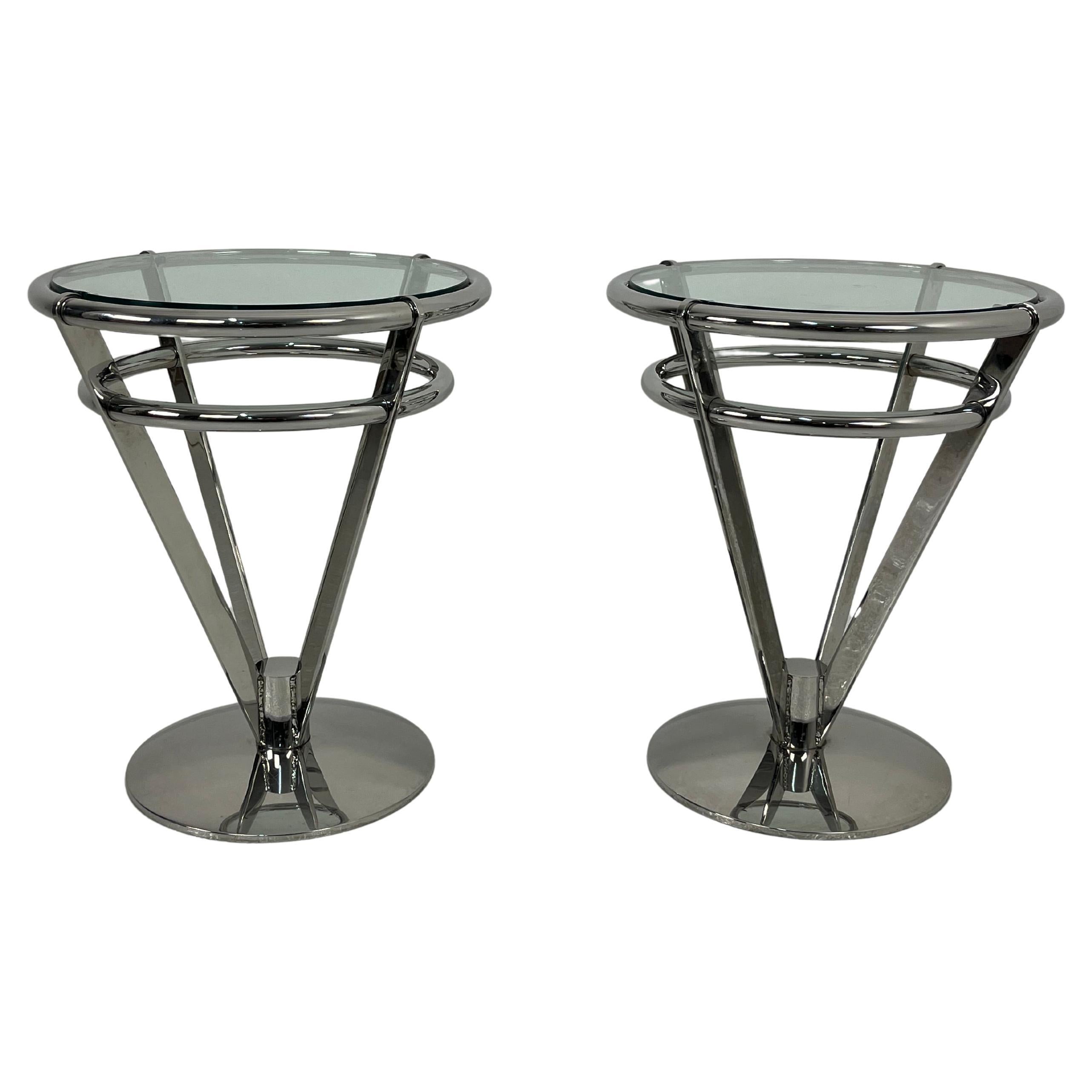 Set of 2 Delightful Space Age Steel And Glass Night Stands 1980s