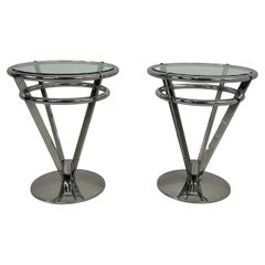 Set of 2 Delightful Space Age Steel And Glass Night Stands 1980s