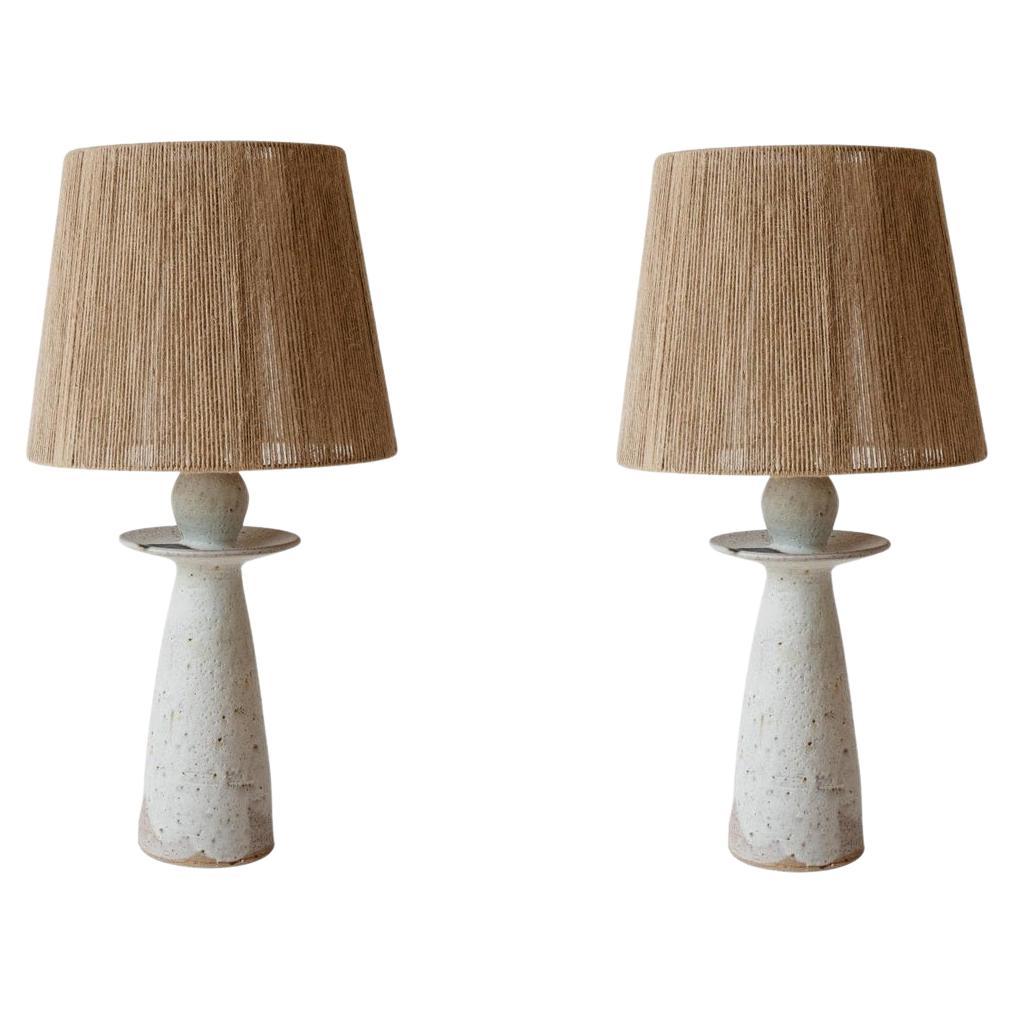 2er Set Delphe Weiß Creme Matt Keramische Tischlampen von Grès Éditions