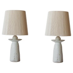 Set Of 2 Delphe White Cream Matt Ceramic Table Lamps by Grès Éditions