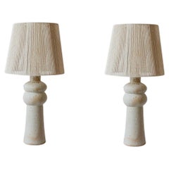 Set Of 2 Deneb Powdery White Cream Ceramic Table Lamps by Grès Éditions