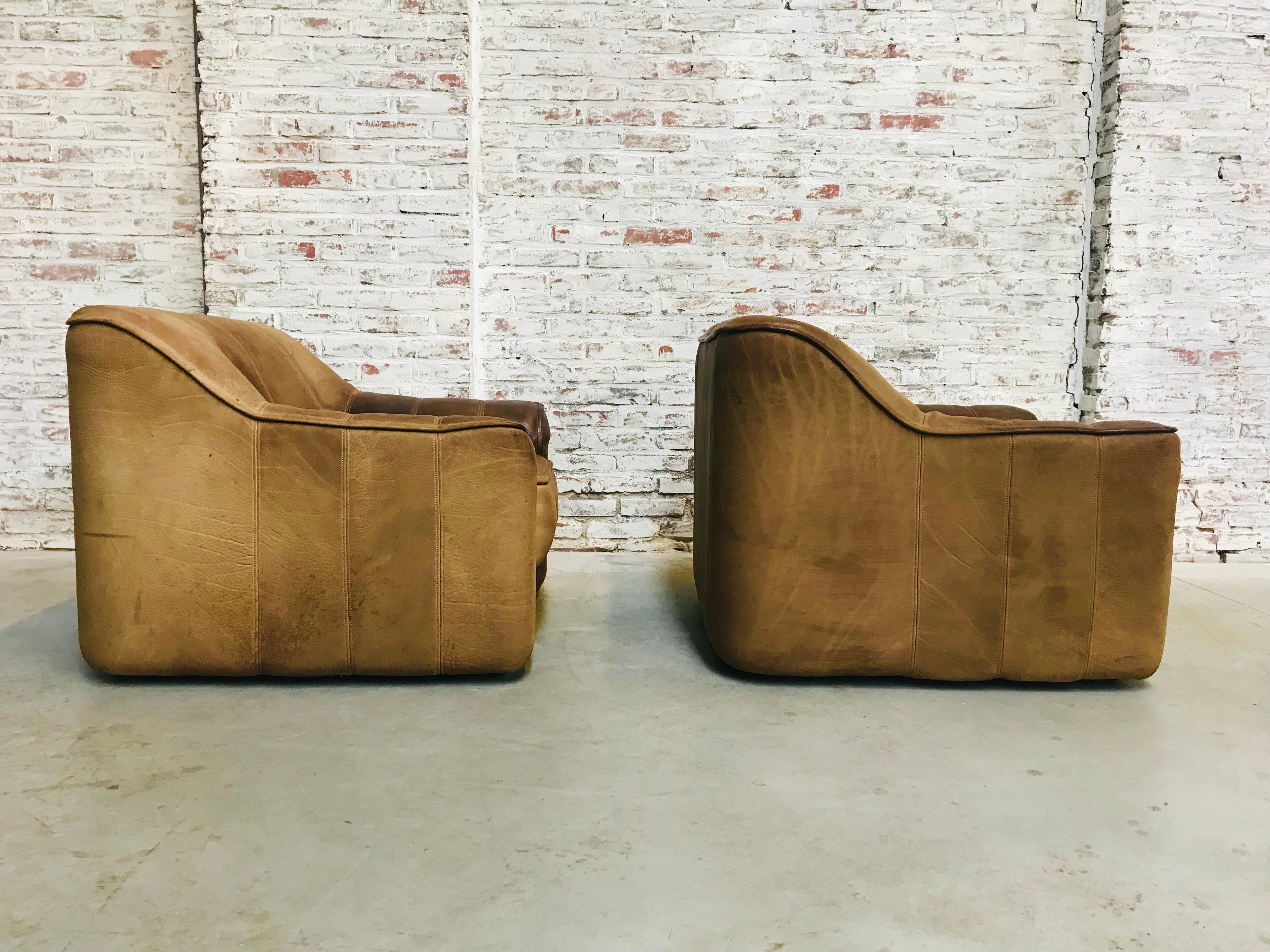 Swiss Set of 2 De Sede Ds-44 Lounge Chairs in Neck Leather by Desede, 1970s