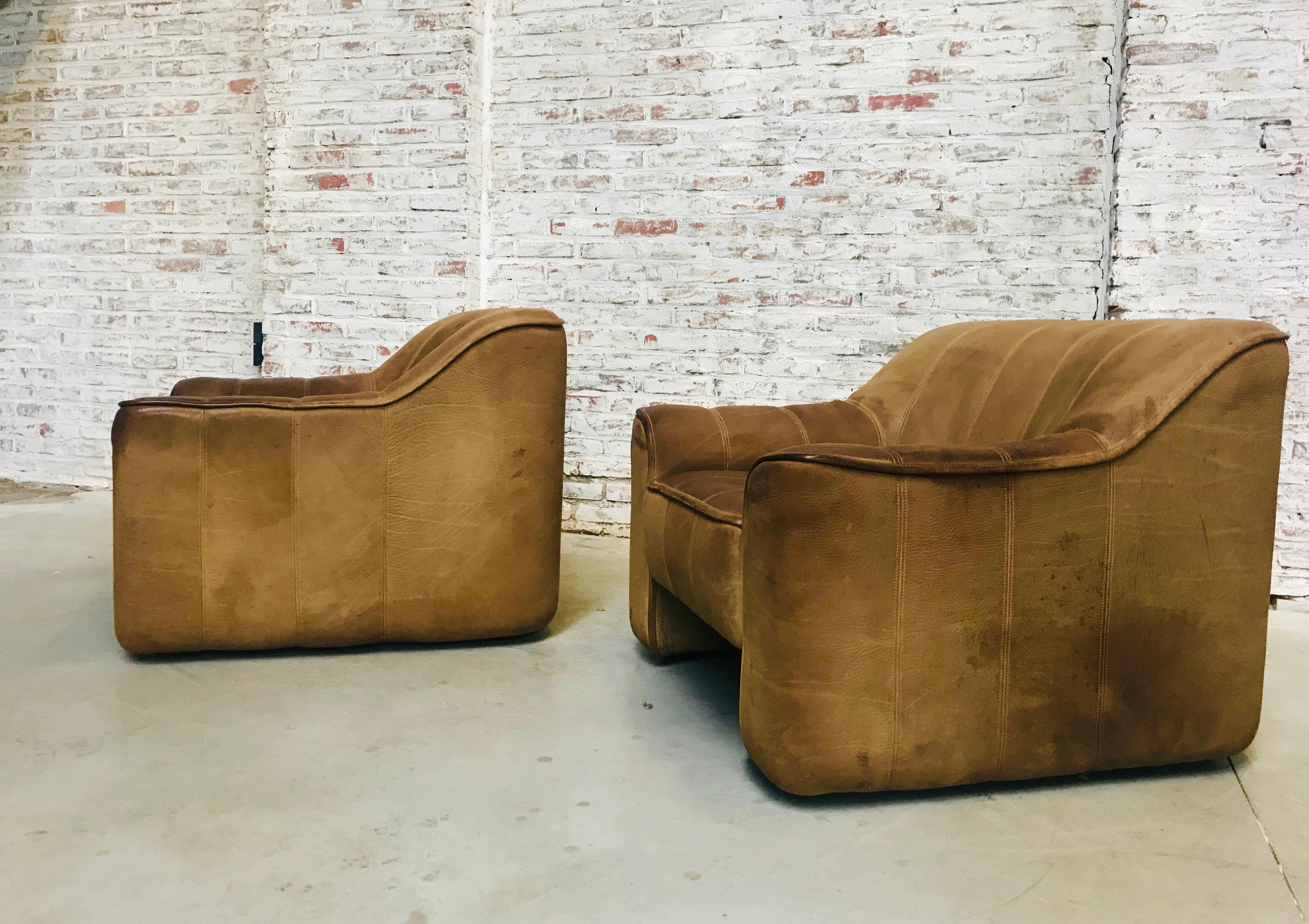 Late 20th Century Set of 2 De Sede Ds-44 Lounge Chairs in Neck Leather by Desede, 1970s