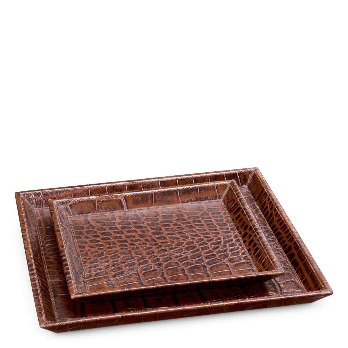 This set of two trays is made of brown leather with crocodile embossing, offering an elegant solution for organising your office essentials. Available in antique brown and black leather, these trays add a refined and functional touch to any office