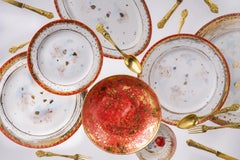 Contemporary Set of 2 Dessert Plates Gold Hand Painted Porcelain Tableware