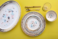 Contemporary Set of 2 Dessert Plates Gold Hand Painted Porcelain Tableware