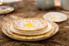 Contemporary Set of 2 Dessert Plates Gold Hand Painted Porcelain Tableware
