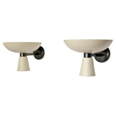 Set of 2 diabolo shaped wall lamps by Stilnovo in white metal and bronzed steel