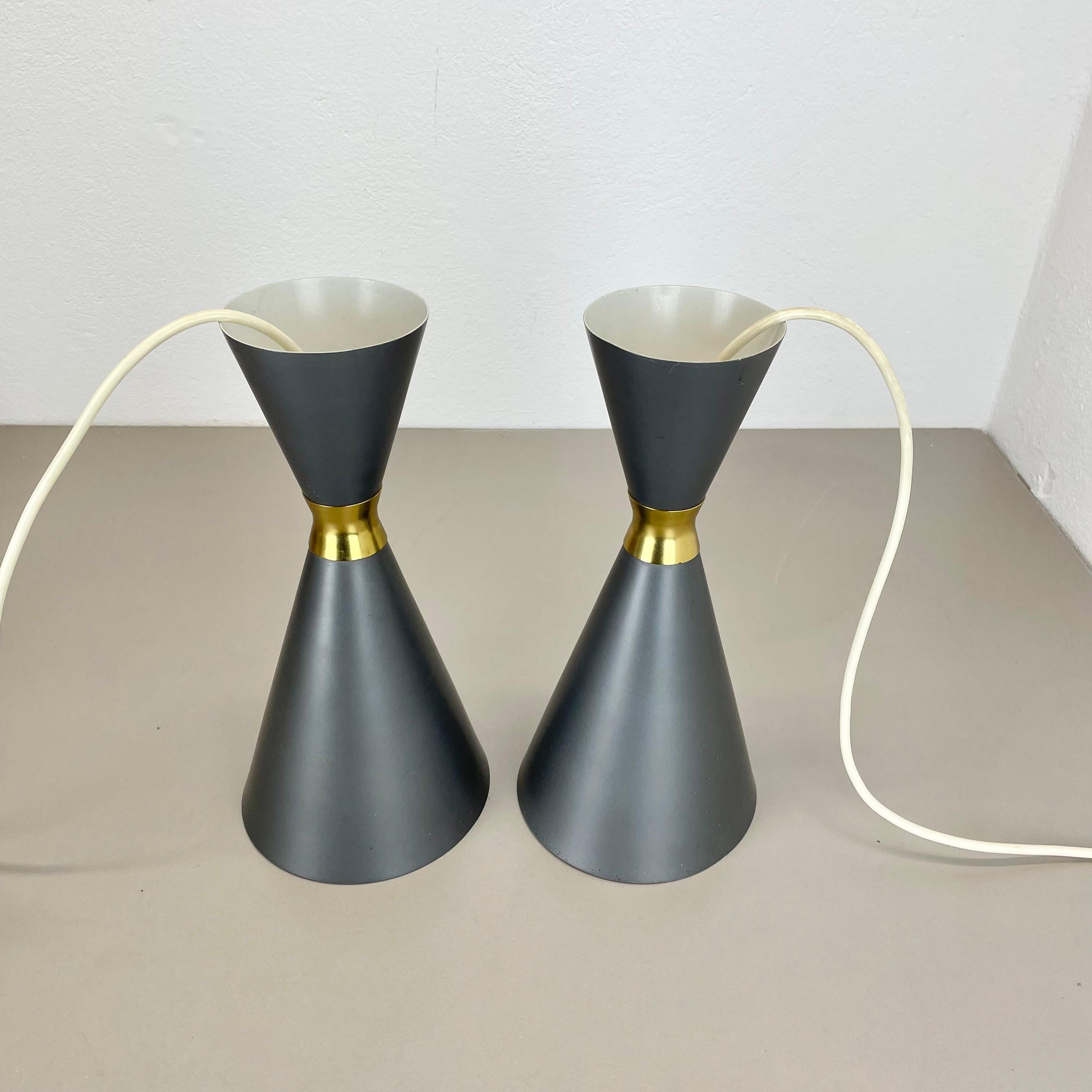 Mid-Century Modern set of 2 Diabolo Stilnovo Style Metal Hanging Light, BAG TURGI, Switzerland 1950 For Sale